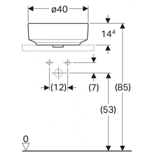 Izlietne VariForm, d=400 mm, apaļa, uz virsmas, bez maisītāja cauruma, bez pārplūdes, balta