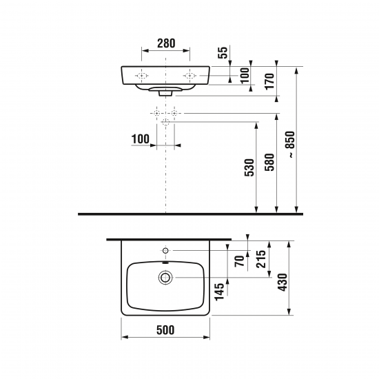 Izlietne Lyra Plus Design Line, 500x430 mm, balta