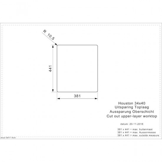 Virtuves izlietne Houston 34x40 (L), viena bļoda, 380x440 mm