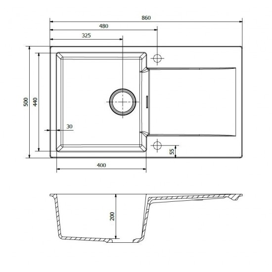 Virtuves izlietne Amsterdam 10, viena bļoda ar plauktu, 860x500 mm, caffe silvery