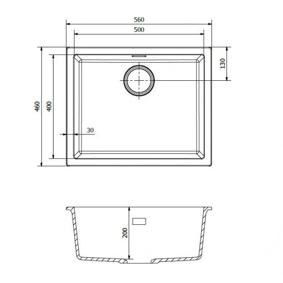 Virtuves izlietne Amsterdam 50, viena bļoda, 560x460 mm, black silvery