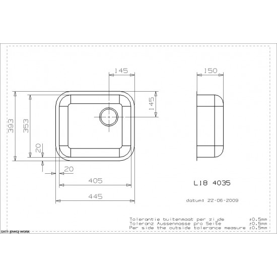 Virtuves izlietne L18 4035 OKG (L), viena bļoda, 445x393 mm