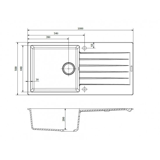 Virtuves izlietne Harlem 10, viena bļoda ar plauktu, 1000x500 mm, black silvery