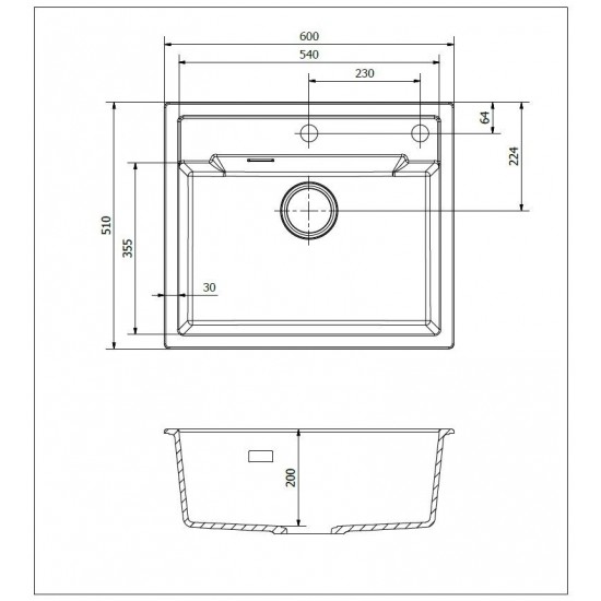 Virtuves izlietne Amsterdam 54 Tapwing, viena bļoda, 600x510 mm, grey silvery