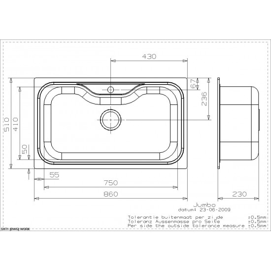 Virtuves izlietne Jumbo (R), viena bļoda, 860x510 mm /kastē/