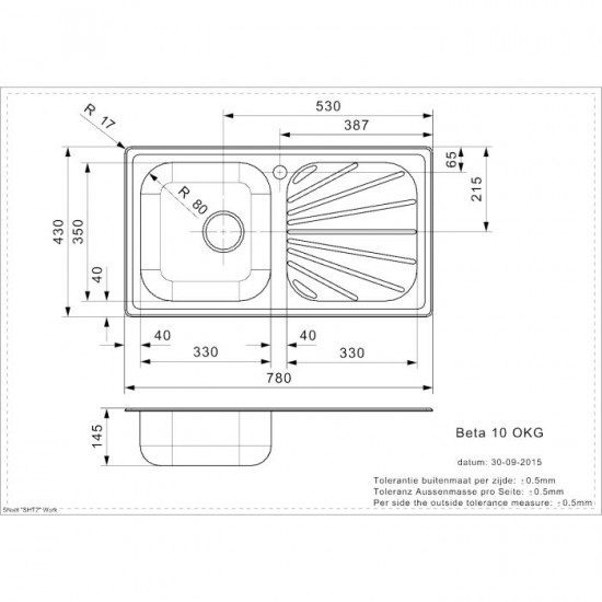 Virtuves izlietne Beta 10 (R), viena bļoda ar plauktu, 780x430 mm, +M1720L vai M1728 /uz paletes/