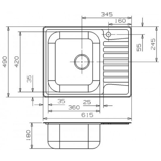 Virtuves izlietne Admiral 40 (R), viena bļoda ar 1/2 plauktu, 615x490 mm /kastē/