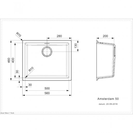 Virtuves izlietne Amsterdam 50, viena bļoda, 560x460 mm, caffe silvery