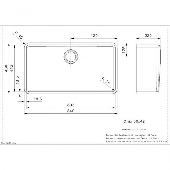 Virtuves izlietne Ohio 80x42 (L), viena bļoda, 840x460 mm