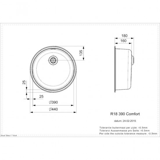 Virtuves izlietne R18 390 Comfort OKG (R), viena bļoda, d=440 mm /kastē/