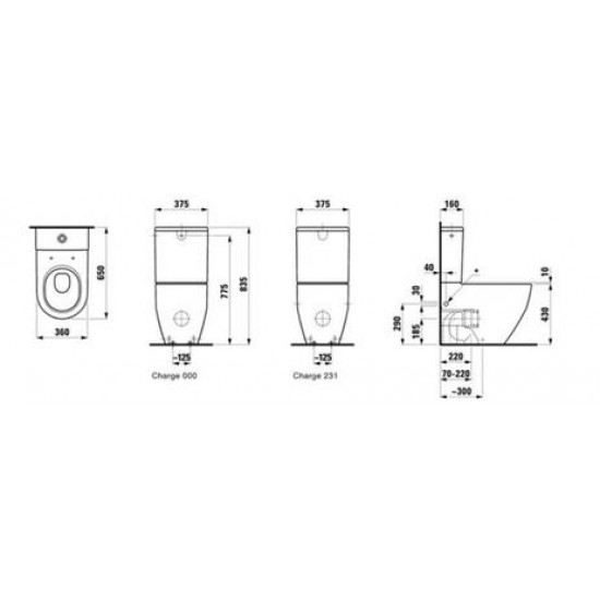 Pods ar SC Slim vāku Pro, 360x650 mm, horizontāls izvads, pievads no sāniem, balts