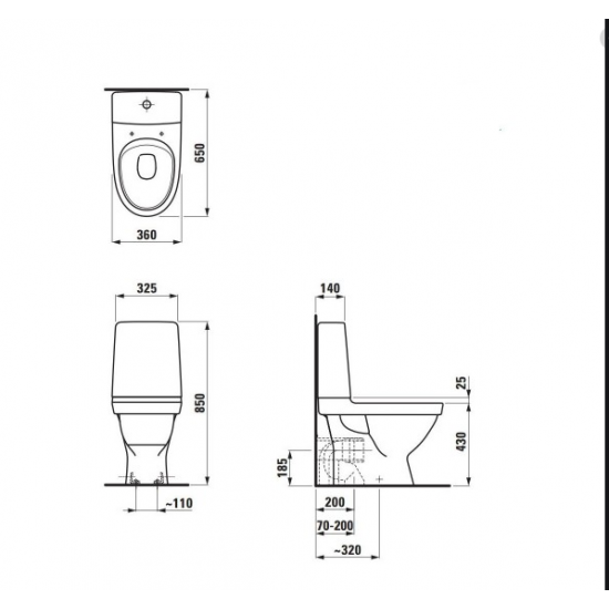 Pods Kompas Rimless, 360x650 mm, universāls izvads, balts