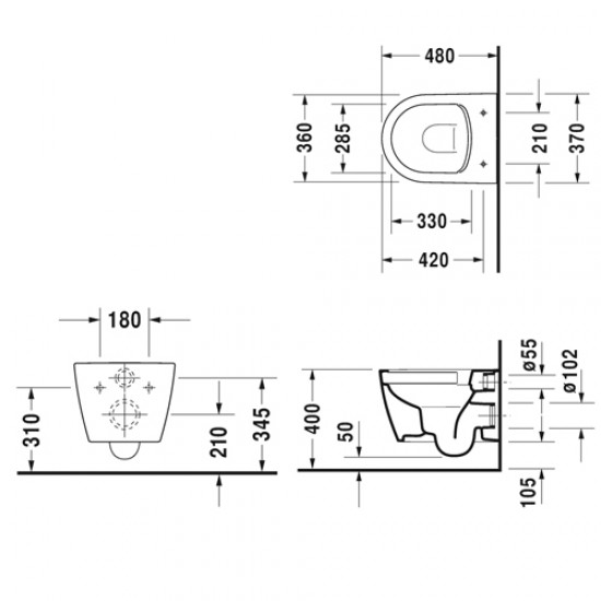 Pods ar QR/SC vāku ME by Starck Compact Rimless, stiprināms pie sienas, 370x480 mm, Durafix, balts