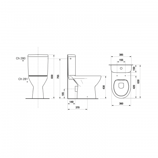 Pods Lyra Plus Rimless, 360x630 mm, horizontāls izvads, pievads no apakšas, 4,5/3 l, balts