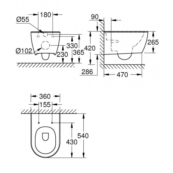 Pods Essence Rimless, stiprināms pie sienas, 360x540 mm, balts PG