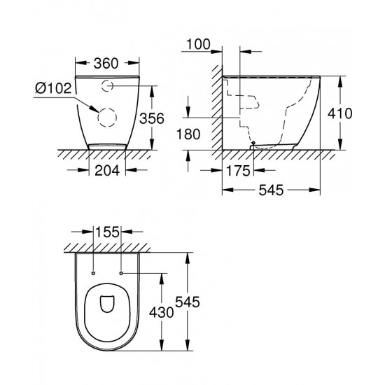 Pods Essence Rimless, stiprināms uz grīdas, 360x545 mm, balts PG