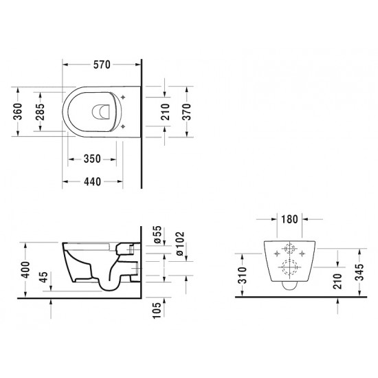 Pods ar QR/SC vāku ME by Starck Rimless, stiprināms pie sienas, 370x570 mm, Durafix, balts