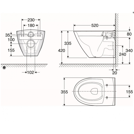 Pods Spira Art Rimfree, pie sienas stiprināms, 355x520 mm, balts IC