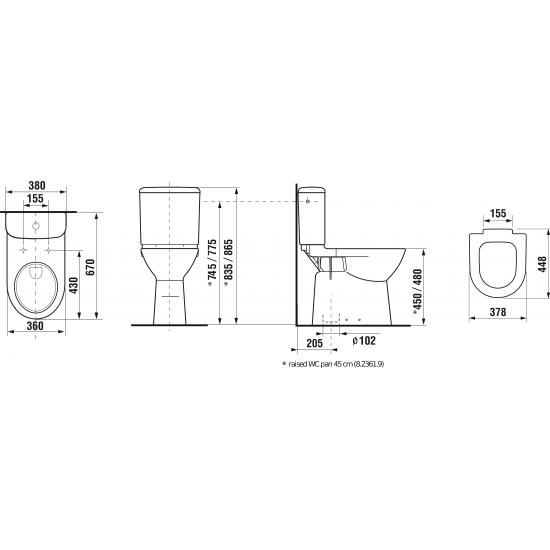 Poda apakša Deep, 360x670 mm, vertikāls izvads, paaugstināta 500 mm, balta