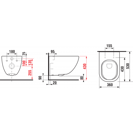 Pods Mio Rimless, stiprināms pie sienas, 360x530 mm, balts