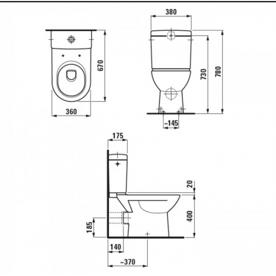 Pods ar SC Slim vāku Pro Classic, 360x670 mm, horizontāls izvads, pievads no sāniem, balts