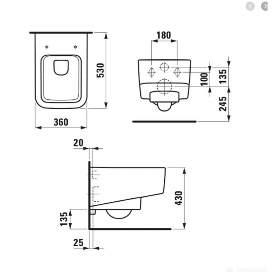 Pods Pro S Rimless, stiprināms pie sienas, 360x530 mm, balts