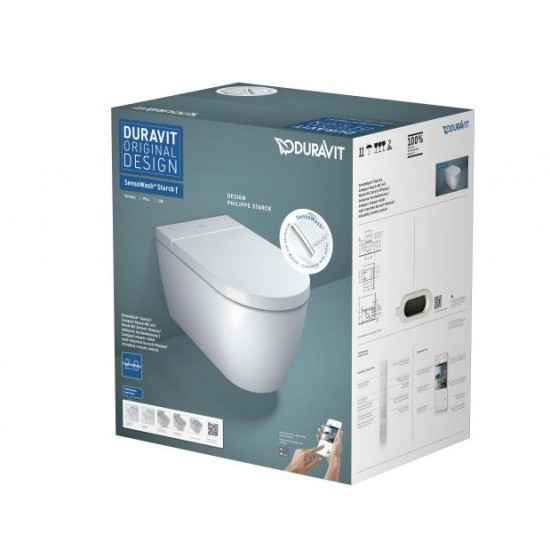 Pods ar vāku Starck f Pro Compact Rimless SensoWash, pie sienas, 375x575 mm, Durafix, balts