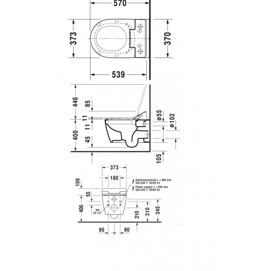 Pods ME by Starck Rimless SensoWash, stiprināms pie sienas, 370x570 mm, Durafix, + SensoWash Slim SC