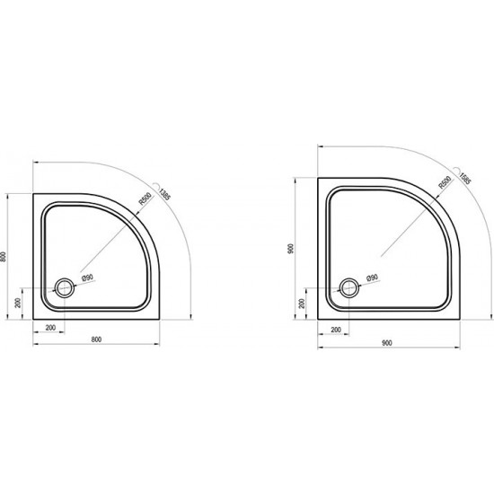 Dušas paliktnis Elipso Pro Chrome, 900x900 mm, r=500 mm, balts