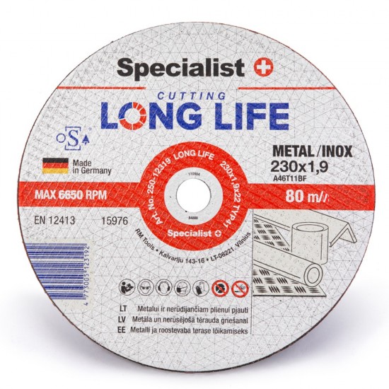 SPECIALIST+ metāla griešanas disks LONG LIFE, 230 x 1.9 x 22 mm