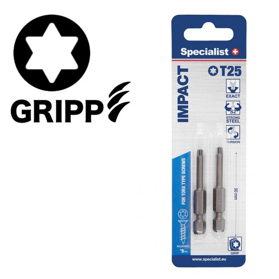 SPECIALIST+ uzgalis TORX GRIP T25, 50 mm, 2 gab.