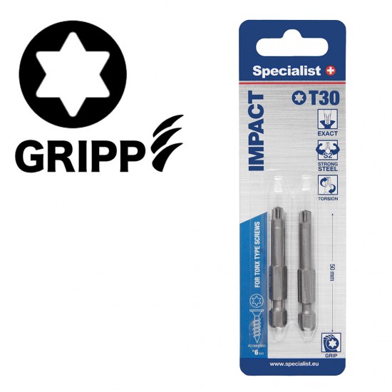 SPECIALIST+ uzgalis TORX GRIP T30, 50 mm, 2 gab.