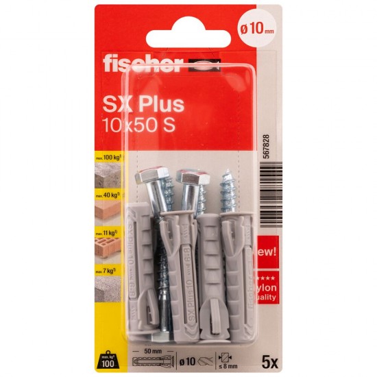 FISCHER paplašināšanas kontaktdakša SX Plus S ar skrūvi, 10x50 mm, 5 gab.