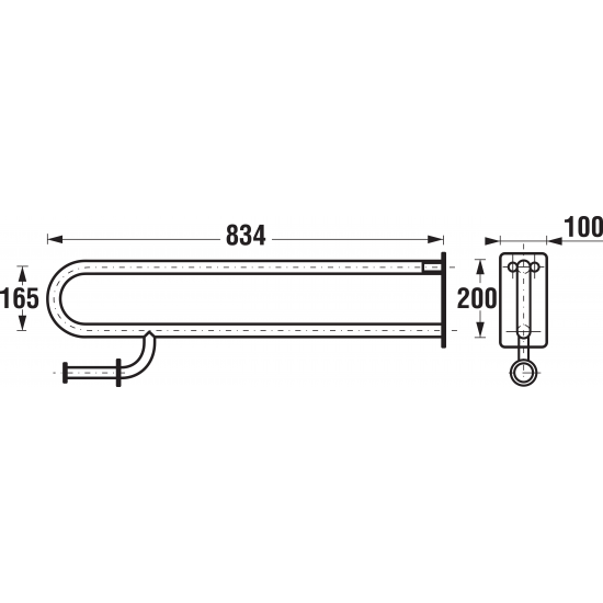 Atbalsta rokturis ar tualetes papīra turētāju Universum, 850 mm, paceļams, tērauda