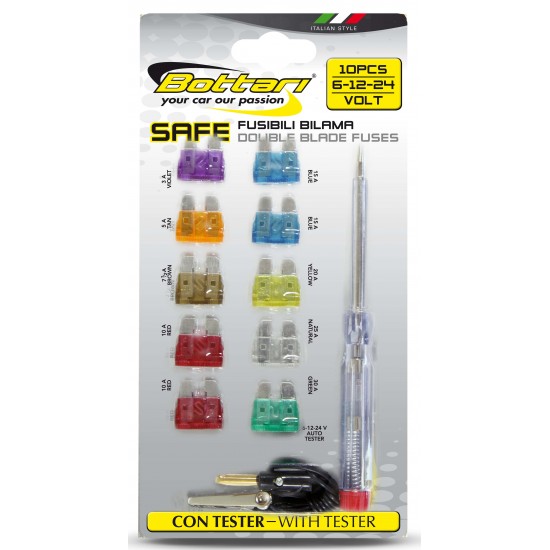 KIT OF 10 PCS DOUBLE BLADE FUSES AND TESTER 