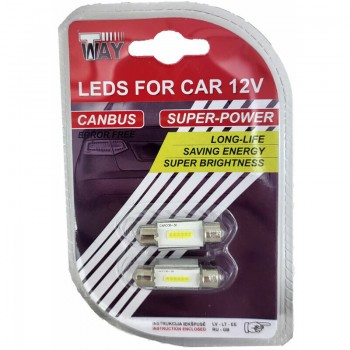 Spuldzes LED C5W 1 COBx4 chips 36mm, baltas, 2gab Canbus