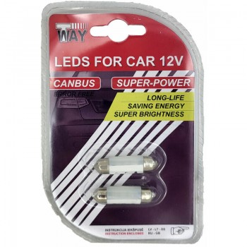 Autolampas LED SV8.5 36mm, Canbus, Ceramic, baltas, 2gab