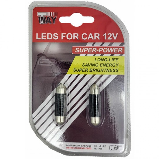 Autospuldzes LED SV8.5, 3 SMD, 36mm, baltas, 2gab