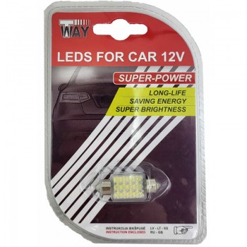 Autolampas LED SV8.5 36mm, 27SMD, 3D baltas, 1gab