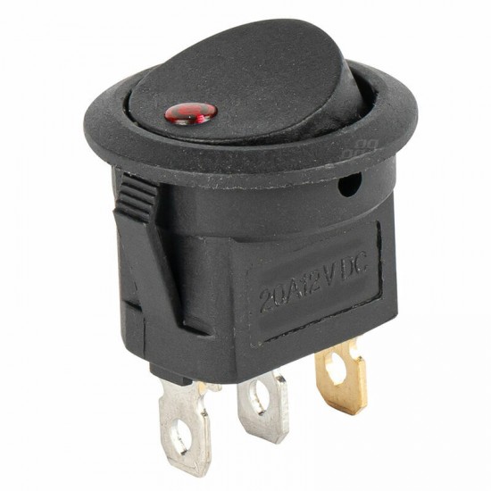 Slēdzis apaļš On/Off, sarkana diode, 12/24V, 20A