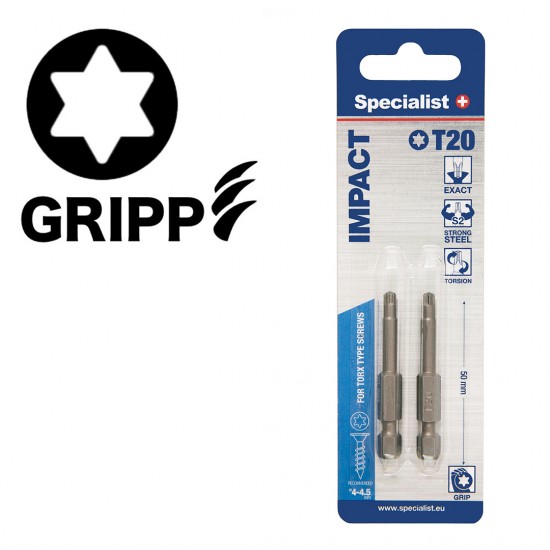 SPECIALIST+ uzgalis TORX GRIP T20, 50 mm, 2 gab.