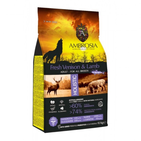 Ambrosia Grain Free Fresh Venison & Lamb Adult All Breeds 12kg