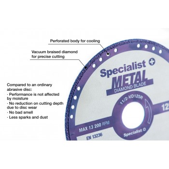 SPECIALIST+ dimanta metāla griešanas disks, 125 mm