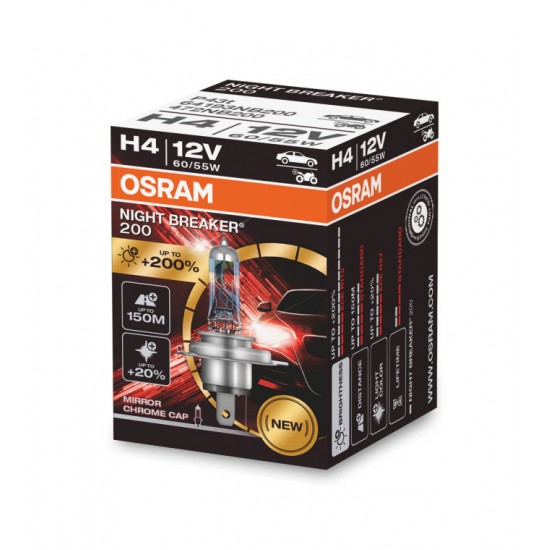 OSRAM Night Breaker 200 H4 60/55W 12V, 1gab.