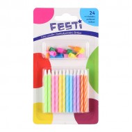 Tortes svecītes Festi Birthday 0.5x6cm krāsainas 24gab.+12-t