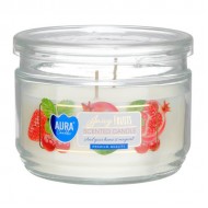 Svece arom. Aura Juicy Fruits 30h, ar diviem degļiem