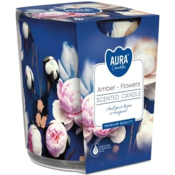 Svece arom.stikla trauc. Aura Amber-flowers 22h