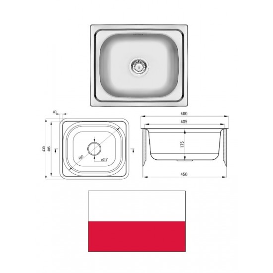 Virt.izlietne nerūs.tērauda 48x43x17.5cm, DOPPIO Virt.izlietne nerūs.tērauda 48x43x17.5cm, DOPPIO