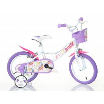 Bērnu velosipēds Bimbo Bike 14'' ''UNICORN'', balts/ violēts/ rozā