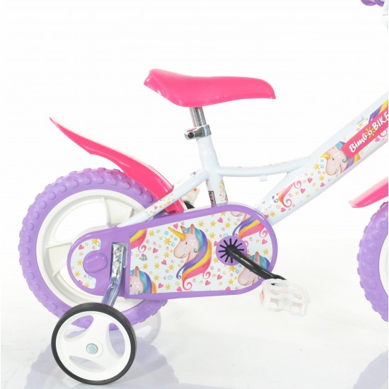 Bērnu velosipēds Bimbo Bike 12'' ''UNICORN'', balts/ violēts/ rozā